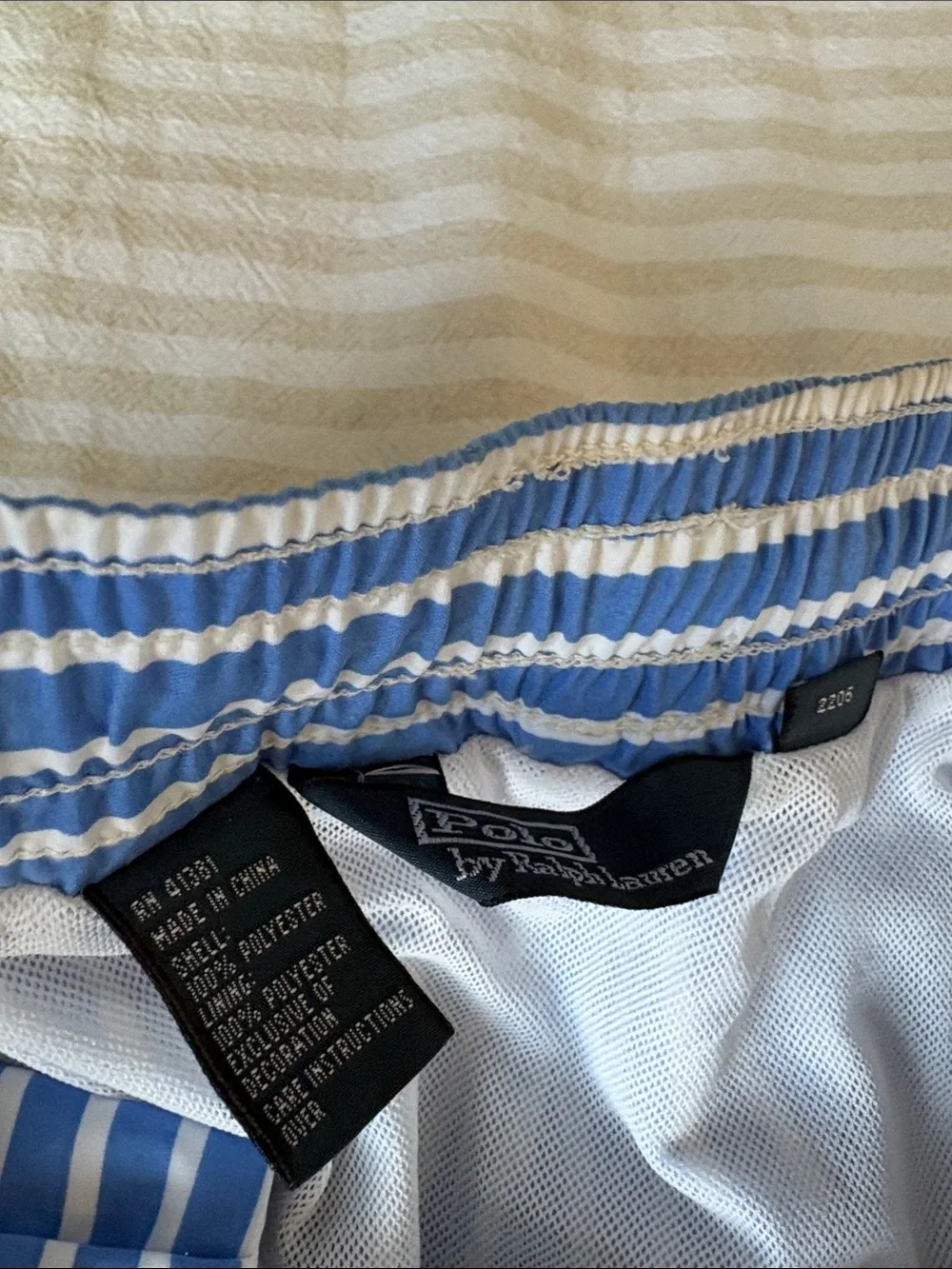 Polo by Ralph Lauren Blue & White Vertical Stripe Swim Trunks